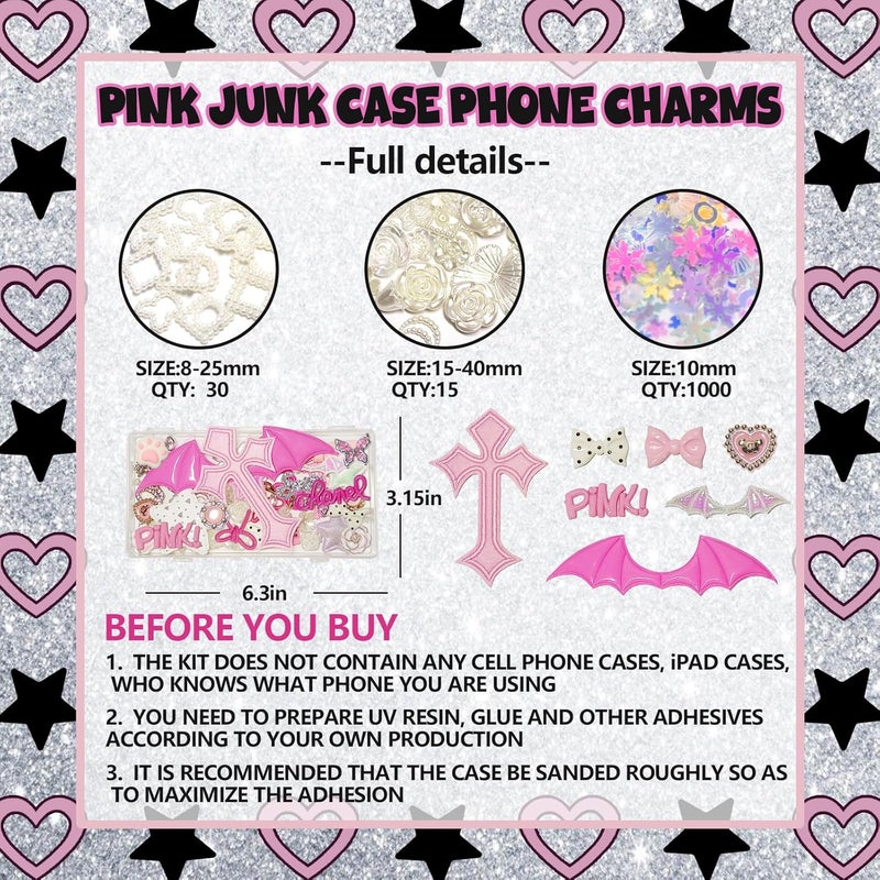 Wovelli Junk Phone Case Making Kit: Big Cute Pink Bow Charms Resin Flatback Pearls Rhinestone Letters for Phone Case, Nail Bling Charm, Decorating Kit for Girls Adults - Image 5